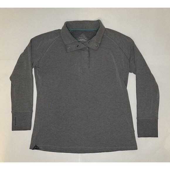 Free Fly Bamboo Thermal Fleece Women’s XL Grey Snap Button Henley Thumb Holes - Picture 1 of 7